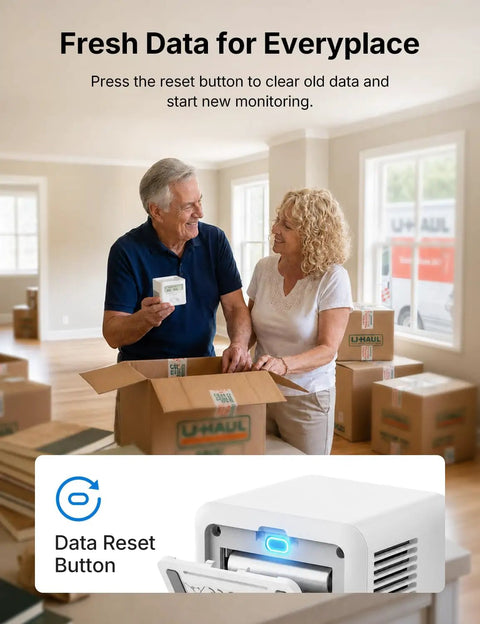 Couple connecting Smart WiFi Radon Detector For Home With Instant App Alerts And Continuous Daily Trend Tracking to monitor air quality.