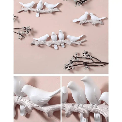 Five Hook Wall Mounted Coat Rack With Decorative Bird Design Built To Hold Heavy Gear Smoothly Perfect For Entryway And Bedroom Storage To Keep Your House Neat And Seriously Slick In Blue, featuring white birds on a branch.