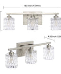 Sleek Modern Bathroom Light Fixtures With Three Crystal Glass Vanity Lights Over Mirror In Brushed Nickel Finish G9 Bulb Not Included Ideal For Master Ensuite Powder Room Easy To Install Durable Design, front and side view