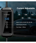 Portable Ev Charger With Type 1 And Type 2 Plugs Adjustable Current Settings showing adjustable current settings and LED indicator.