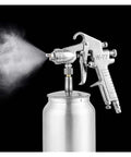 Straight Shooting Heavy Duty Pneumatic Paint Sprayer With Anti Rust Flow For Furniture Cars And Auto Parts Pro Gear High Atomizing No Drip Trigger For Slick Rollout spray gun with mist output against a black background.