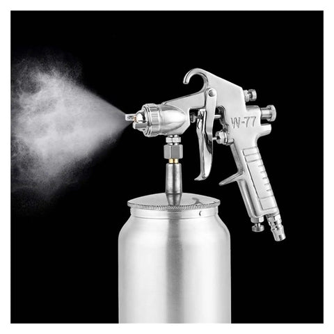 Straight Shooting Heavy Duty Pneumatic Paint Sprayer With Anti Rust Flow For Furniture Cars And Auto Parts Pro Gear High Atomizing No Drip Trigger For Slick Rollout spray gun with mist output against a black background.