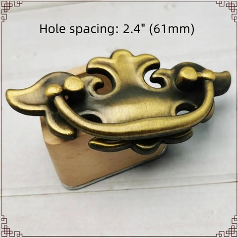 Bronze Drawer Pulls Kit, 2.4 Inch Hole Pitch Easy Install European Hanging Style, Zinc Alloy Cabinet Hardware, top view, ornate design