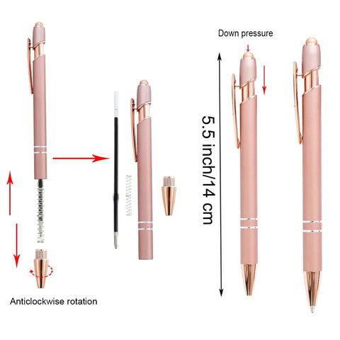 Set Of 12 Rose Gold Motivational Quote Pens With Screen Touch Stylus Snarky Office Scripture Ballpoint Pens In Black Ink diagram