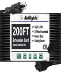 Long Reach 200ft Heavy Duty Extension Cord 16 AWG 3 Prong SJTW Power Cable NEMA 5 15P To NEMA 5 15R for indoor outdoor use