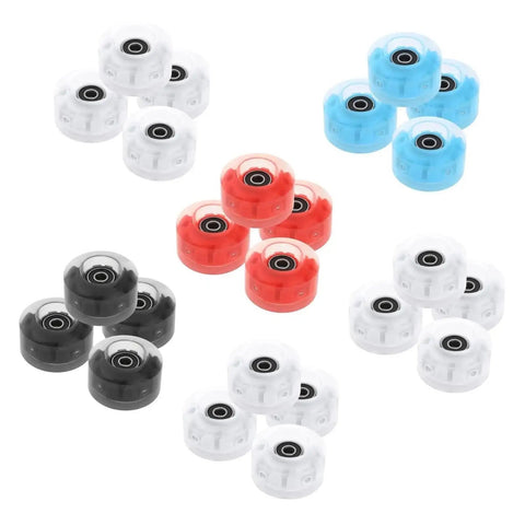 Quad Roller Skate Wheels 4 Pack With Light Up RGB Bearings in Various Colors for Double Row Skating Urethane Wheels Display