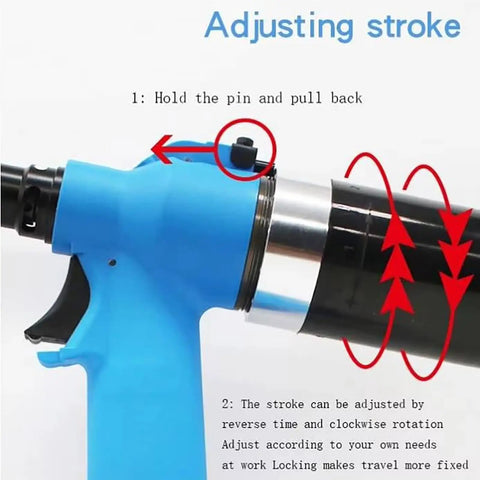 Air-Hydraulic Rivet Nut Gun With 19.1 Kilonewtons Working Tension adjusting stroke mechanism close-up