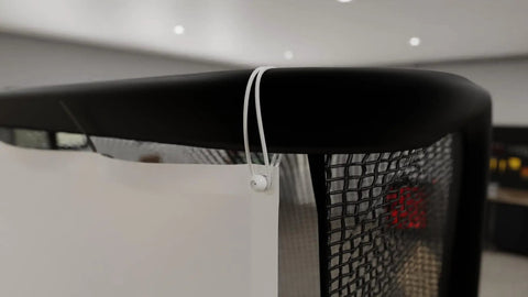 Close-up of top corner detail of Pro Series 9 Flex Golf Simulator Screen For Home Practice, showing attachment to frame.