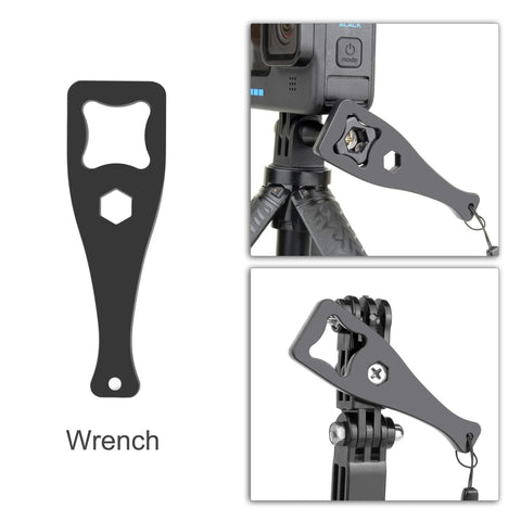 Universal Long Thumb Screw Set For Action Cameras, 4 Pack With Wrench, Rustproof And Durable Replacement For GoPro shown with wrench
