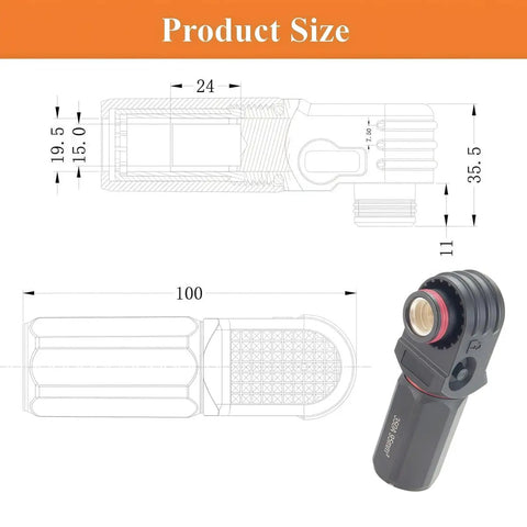 Product size diagram of Heavy Duty Tough As Nails 90 Degree 350 Amp Single Core Plug for Electric Vehicle Battery.