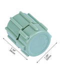 Close-up of a green water flow mushroom bubbler head with dimensions. 10 Pack Adjustable Water Flow Mushroom Bubbler Heads For 360 Degree Coverage Drip Irrigation Emitters Ideal For Garden Lawn Flower Beds Greenhouse Fits Half Inch Tubing Shrub Head Watering System.