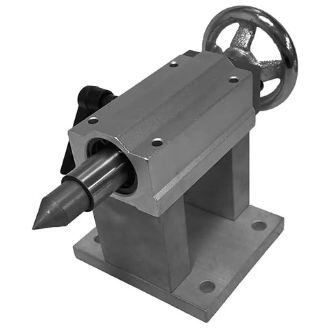 Precision Cnc Rotary Axis Tailstock With Adjustable Moving Center For Wood Routing Fast Fifty Millimeter Stroke mounted on base.