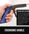Close-up of hand using Strong Rubber Lined Claw Grabber Two Pack Reacher Tool for Seniors with ergonomic anti-slip grip in black and blue.