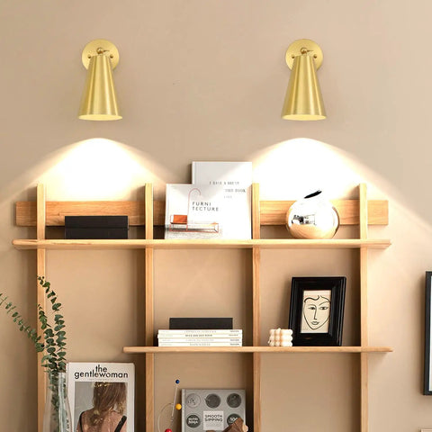 Gold Wall Sconces Set Of Two, 180 Degree Adjustable Mid Century Modern Sconce Lighting for gallery walls above shelf
