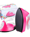 ACHENYUANYUAN Mini Heat Press Machine With Charging Base For DIY Crafts. Pink portable steam iron with brushed surface.