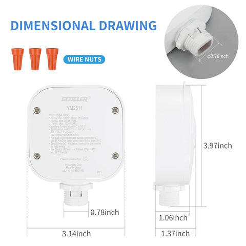 Ceiling Occupancy Motion Sensor Switch For High Bay Fixtures, 360 Degree PIR Auto On Off Lighting, dimension drawing shown