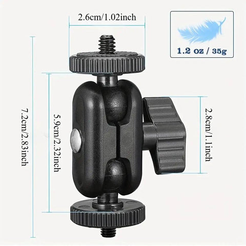 Double Ball Heads Magic Arm With 15mm Ball For 360 Degree Rotation And One Quarter Inch Screw Extend Mount for camera rig, 7.2cm aluminum