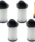 Premium Four Pack Pre Motor Vacuum Replacement Filters For Eye Vac And Neovac Elite Touchless In Wall Systems, white filter cartridges with black tops.