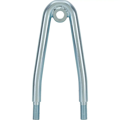 Front view of Hoop Style Steering Arm With 7 Degree Tapered Tie Rod Boss For Ford Spindles 1937 1948 Zinc Plated Steel Hot Rod