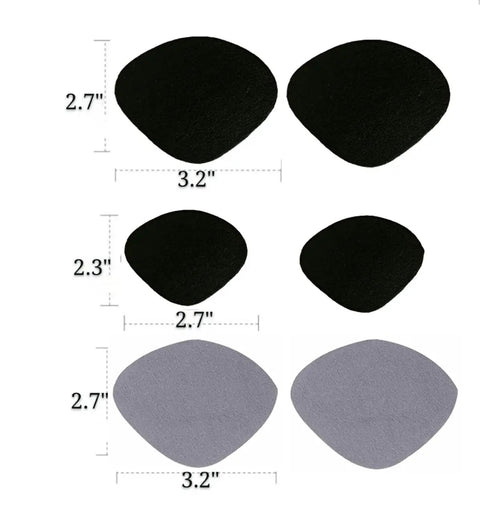 Self-Adhesive Shoe Heel Repair Inserts, Microfiber Patch That Stops Holes, Reduces Heel Friction; two black, one gray size shown