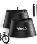 2 Pack 26 x 4.0 Fat Tire Inner Tube With 32mm Schrader Valve Puncture Resistant Butyl Rubber Tubes For Fat Bike Mountain Bike And EBike, tire levers included, black color.