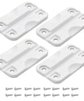 Cooler Hinge Replacement Kit With Screws For 50 To 165 Qt Coolers 4 Pack white plastic hinges and 16 screws on white background
