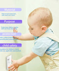 Baby reaching for outlet with Kid Safe Outlet Covers 32 Pack With Hidden Pull Handle, Child Proof Electrical Socket Plugs.