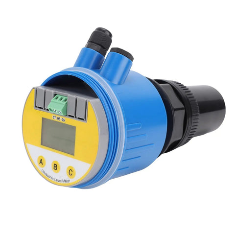 Ultrasonic Water Level Sensor With LCD Display, 4-20mA Output, DC24V, 0-10m Range, Blue Housing, Built For Water And Sewage Processing
