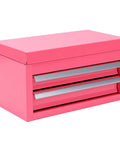 Pink Mini Toolbox Featuring Two Smooth Pullout Drawers And Heavy Duty Iron Frame Compact Portable Gear Case Rig ready for job sites.