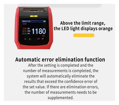 Top Tier Portable Digital Hardness Tester For Steel And Metal Featuring Vickers And Rockwell Scales 640 By 480 Pixel Display showing measurement error function.