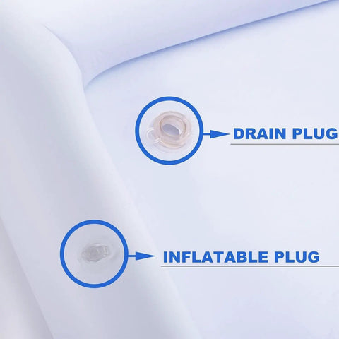 Close-up of drain and inflatable plug on Inflatable Serving Bar Set With Three Pack Ice Bar For Buffet Keeps Food And Drinks Cold For Hours And Includes Drain Plug Party Ready Cooler For BBQ Picnic Pool Party And Outdoor Events