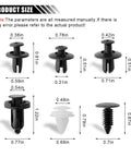 Diagram of Beefy Plastic Car Trim Clips Kit With Handy Storage Box Universal Bumper Rivets Fasteners Push Retainers sizes shown