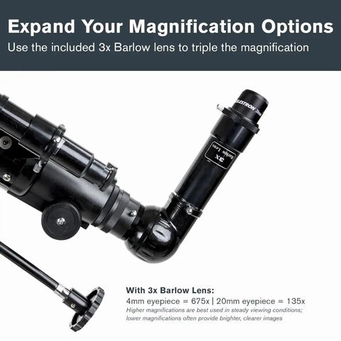 Beginner Friendly 80mm Refractor Telescope With Manual German Equatorial Mount For Moon And Planets, Easy Setup And Great Light Gathering For Craters, Planets, Stars And Nebulae. Telescope tube with 3x Barlow lens and eyepiece