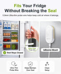 WiFi Refrigerator Thermometer With Freezer Alarm and Remote Temperature Monitoring Dope App Alerts Email Buzzer Power Outage Alerts Pass Through Outlet Hub Two Sensors Ultra Flat Probe for Home Kitchen, ultra-thin probe wire