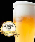 Close-up of a frothy beer in a glass showcasing Portable Electric Ultrasonic Foam Maker Craft Beer And Cocktail Dispenser.