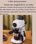 Slick Compact Semi Automatic Espresso Machine With Integrated Milk Frother And Steam Wand pulls rich coffee with 3.5 bar pressure.