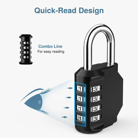 Quick-read design of 2 Pack 4 Digit Combination Padlocks For Outdoor Use Waterproof Zinc Alloy Construction With 10000 Possible Combinations