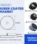 ULIBERMAGNET rubber-coated neodymium magnet with M6 threaded stud; 4-pack, 1.26in diameter x 0.39in thick