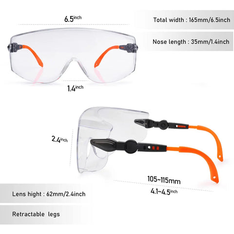 Over Eyeglasses Safety Goggles With Anti Fog Lenses And Scratch Resistant HD Clarity ANSI Z87 Approved Protective Eyewear