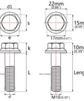 Technical drawing of Beefy Titanium Flange Hex Bolt M10x80mm 1.25 Pitch Grade 5 Ti Alloy 6AL-4V TC4 with dimensions