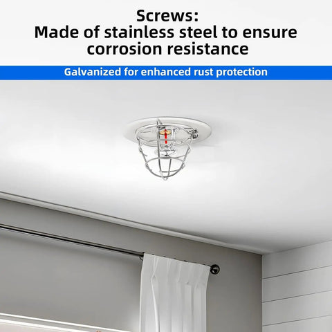 Five Pack Heavy Duty Half Or Three Quarter Inch Fire Sprinkler Head Guard Cage Protector Cover With Hella Rugged Zinc Steel Bracket installed on ceiling, showing corrosion-resistant material.