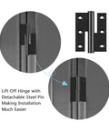 Black Lift Off Door Hinges 3 Inch Set Of 6 For Exterior And Interior Doors Removable Detachable Design Built To Last Rust Resistant 201 Stainless Steel With Matte Black Coating Left Hand Fit Cabinets Gates And Wood Doors, detachable pin view