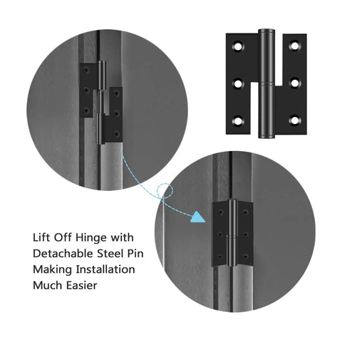 Black Lift Off Door Hinges 3 Inch Set Of 6 For Exterior And Interior Doors Removable Detachable Design Built To Last Rust Resistant 201 Stainless Steel With Matte Black Coating Left Hand Fit Cabinets Gates And Wood Doors, detachable pin view
