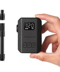 Mini Electric Bike Pump With Gauge And Auto Stop in hand, USB C Rechargeable Jersey Pocket Ready Tire Inflator, 120 PSI display