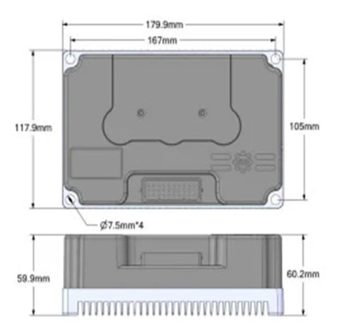 Heavy Duty 5000W Mid Drive Hall Sensor Motor With Fardriver Controller ND72450 dimensions diagram showing detailed measurements.