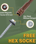 Heavy Duty Metal Roofing Screws Size 10 X 1-1/2 Inches With Sealed Rubber Washers 300 Count, hex socket and screw detail.