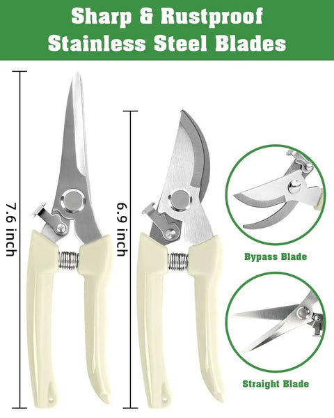 Four Pack Garden Shears Set With Stainless Steel Blades, Durable Pruning Shears, Scissors And Garden Clippers, shown with blade details