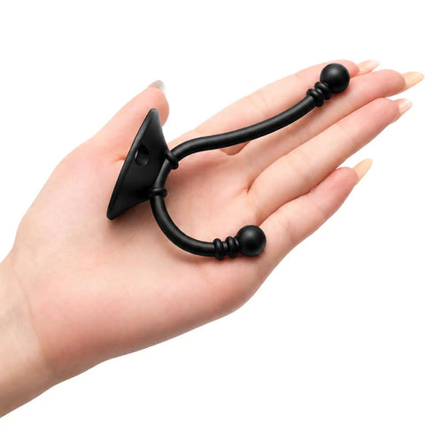 Heavy Duty Black Wall Mounted Coat Hooks 10 Pack With Complete Hardware Kit No Fuss Setup shown in hand for size reference.
