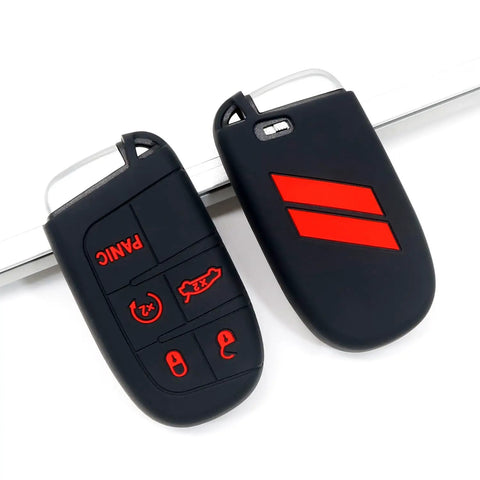 Dodge Key Fob Cover 5 Button Case for Charger Challenger Dart Durango Journey Shield Protective Shell With Custom Double Stripe Design