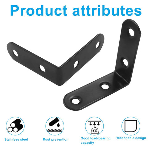 Heavy Duty 10 Pack L Brackets For Furniture Assembly Right Angle Corner Supports 2X2 Inch Black Coated Steel with holes.